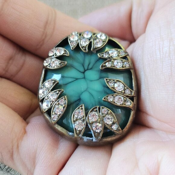 Women Ring Big Face Statement Ring Bronze Tone Green Faux Stone Fashion Jewelry - Picture 6 of 11